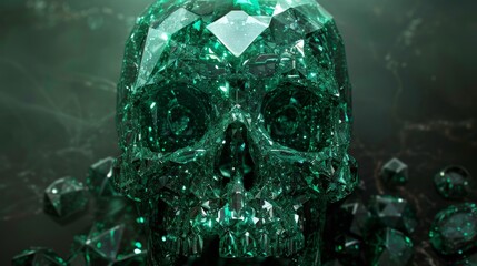 Emerald Green Crystal Skull with Radiant Light
