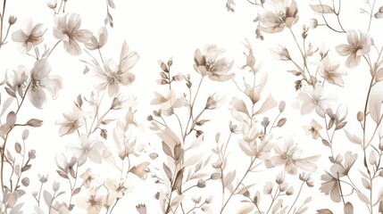 Monochrome Sepia Floral Illustration with Delicate Flowers