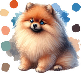 Obraz premium watercolor illustration of cute pomeranian