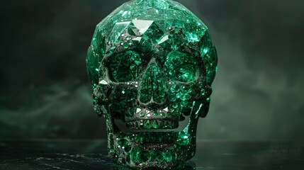 Emerald Green Crystal Skull with Radiant Light
