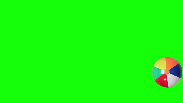4K Animated beach balls bounce left to right on the screen on a green screen background.