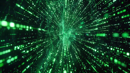 Matrix storm, chaotic green codes blending into a tempest of black