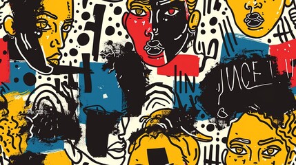 punk pop rock style elements abstract face with grungy texture with color splash abstract background, seamless pattern tile, Generative Ai