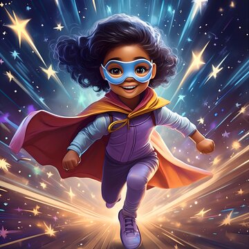 Una ni&ntilde;a corriendo vestida de superheroe