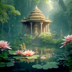 Buddhist Monk Meditation at nature, Meditation im buddhistischen Tempel