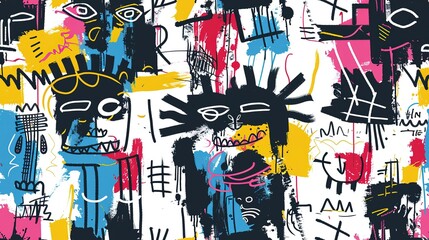 punk pop rock style elements abstract face with grungy texture with color splash abstract background, seamless pattern tile, Generative Ai