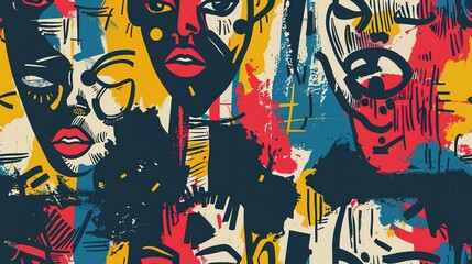 punk pop rock style elements abstract face with grungy texture with color splash abstract background, seamless pattern tile, Generative Ai