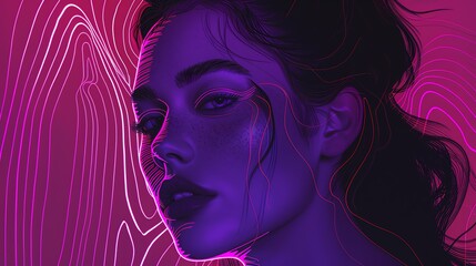 Create a digital painting of a young woman with wavy hair and a futuristic vibe