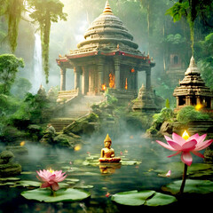 Buddhist Monk Meditation at nature, Meditation im buddhistischen Tempel