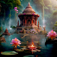 Buddhist Monk Meditation at nature, Meditation im buddhistischen Tempel