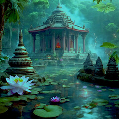 Buddhist Monk Meditation at nature, Meditation im buddhistischen Tempel