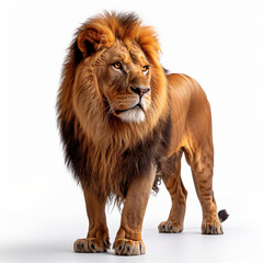 Fototapeta premium Lion standing, Full body isolate on white background - Generative AI