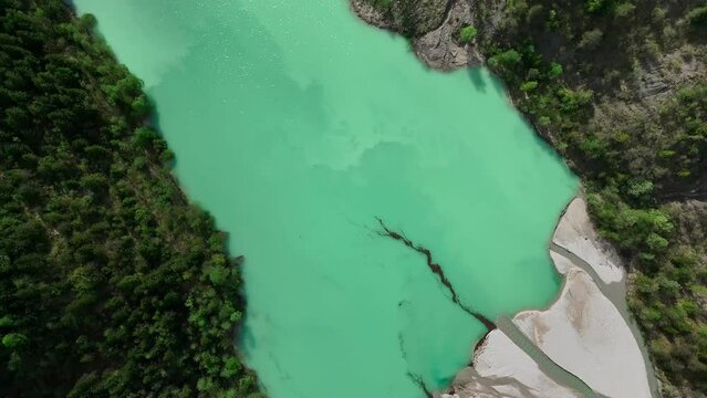 Lake Barsis aerial view from above Valcellina-Pordenone, Italy