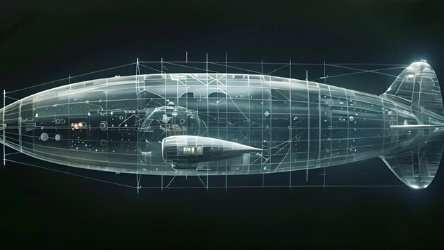 This Model of a zeppelin flying in the air against a black backdrop.