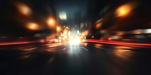 abstract background blur bokeh light street at night time with speed motion perspective, blurred thrilled, Generative Ai	
