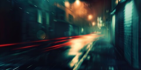 abstract background blur bokeh light street at night time with speed motion perspective, blurred thrilled, Generative Ai	
