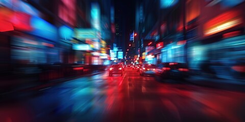 abstract background blur bokeh light street at night time with speed motion perspective, blurred thrilled, Generative Ai	
