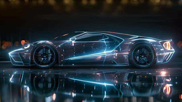 This sleek Ford GT, featuring futuristic design, is showcased in the darkness.