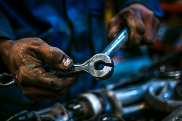 a mechanic's hands gripping tightly onto a ratchet while loosening a stubborn bolt
