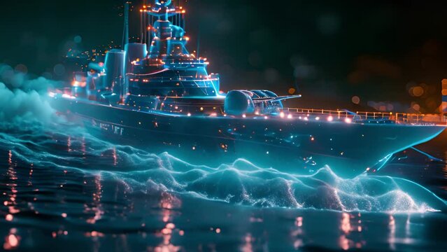 This navy ship is floating on the water. Navy Ship Floating in Water