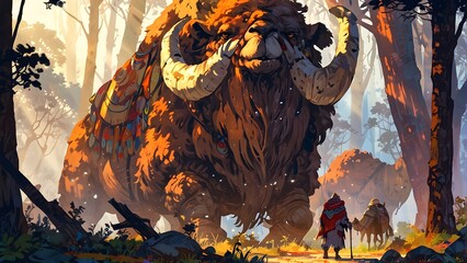 Illustration of a terrifying camel-like creature, dark magic and mythical beasts, glowing red markings, cinemtic look