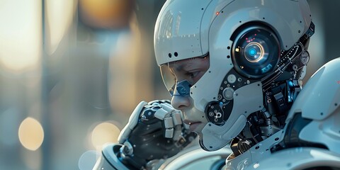 Fototapeta premium 3D rendering of a female robot in a futuristic space suit.