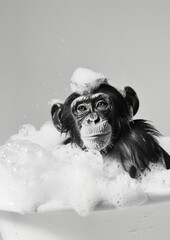 Playful Monkey in Bathtub Fun Generative AI