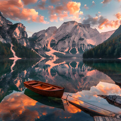 Stunning Dusk Over Tranquil Lake with Mountainous Backdrop