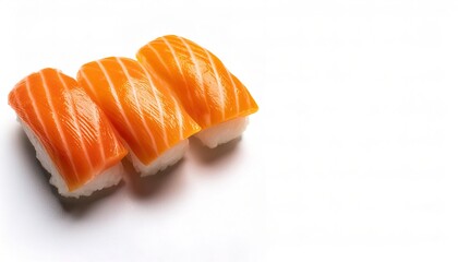 Salmon sushi sashimi uncooked fish on white rice isolated on a White background, Japanese food healthy eating high protein low carbohydrate, popular cuisine worldwide