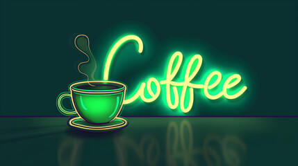 Coffee name board made of very beautiful neon light. A billboard lit up at night.