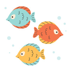 Cute fishes. Sea animals. Ocean fauna. Vector illustration in flat style