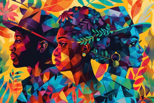 Juneteenth History Month colourful abstract illustration of Diverse representations of African-American across different fields 