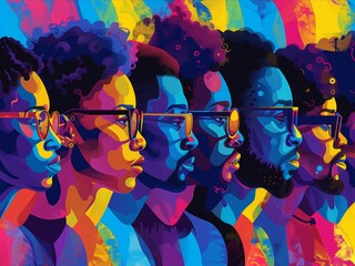 Juneteenth History Month colourful abstract illustration of Diverse representations of African-American across different fields 