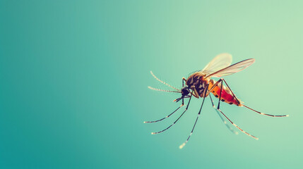 High-speed shot of a mosquito in flight, isolated on a gradient blue background 