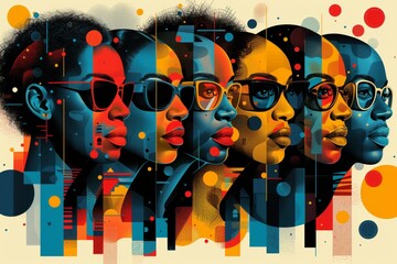 Juneteenth History Month colourful abstract illustration of Diverse representations of African-American across different fields 