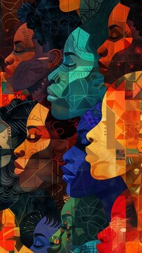 Juneteenth History Month colourful abstract illustration of Diverse representations of African-American across different fields 
