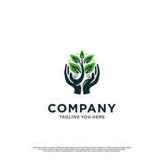 leaf and hand vector logo