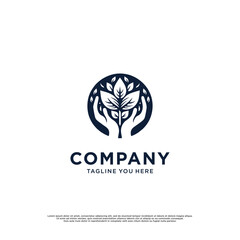 leaf and hand vector logo