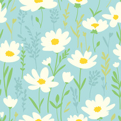 Pastel flower meadow seamless pattern, retro background
