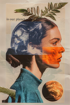 Intriguing collage of woman and Earth imageries. Generative AI image