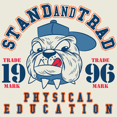 Cute american football college league bulldogs champs vector print for kid t shirt sport wear grunge effect in separate layer. Varsity and college style University.