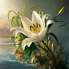 Obraz premium white lilies on a yellow background