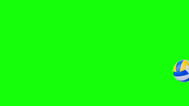Animated Beach volleyball bounces left to right on the screen on a green screen background. 