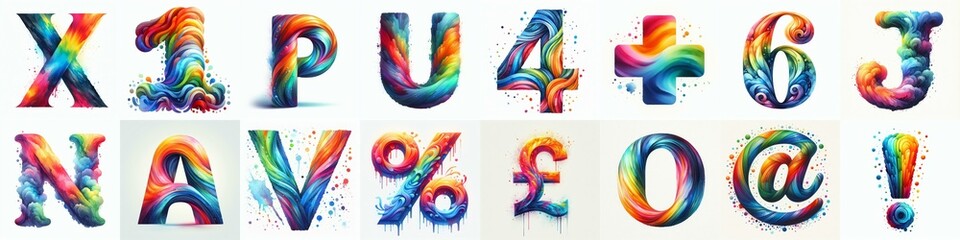 Watercolor bright rainbow colors Lettering Typeface. AI generated illustration