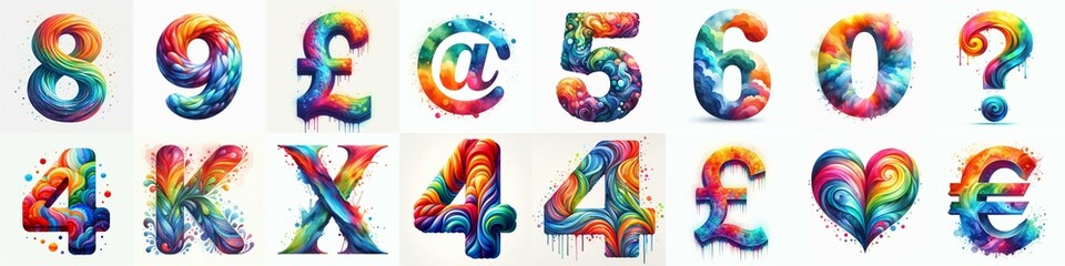 Obraz premium Watercolor bright rainbow colors Lettering Typeface. AI generated illustration