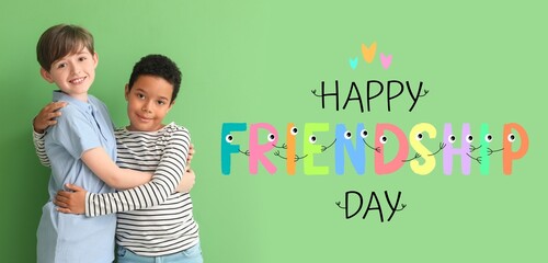Banner for Happy Friendship Day with hugging little boys