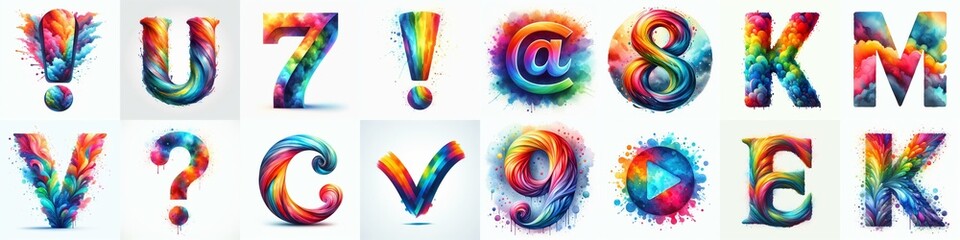 Fototapeta premium Watercolor bright rainbow colors Lettering Typeface. AI generated illustration