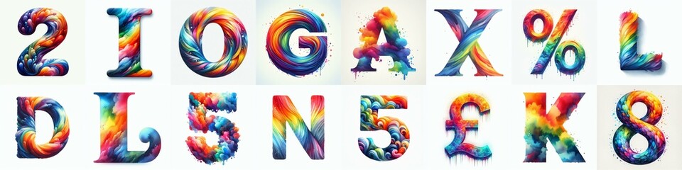Fototapeta premium Watercolor bright rainbow colors Lettering Typeface. AI generated illustration