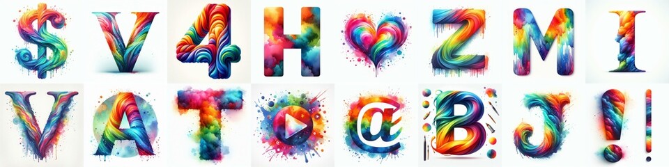 Obraz premium Watercolor bright rainbow colors Lettering Typeface. AI generated illustration