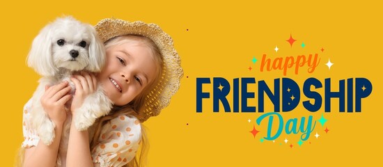 Banner for Happy Friendship Day with little girl and her dog